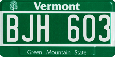 VT license plate BJH603