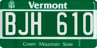 VT license plate BJH610