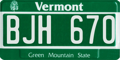 VT license plate BJH670