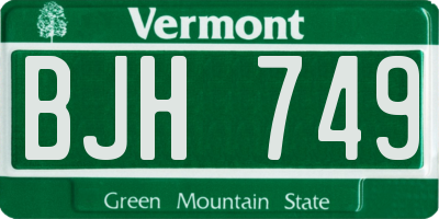 VT license plate BJH749