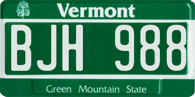 VT license plate BJH988