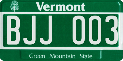 VT license plate BJJ003
