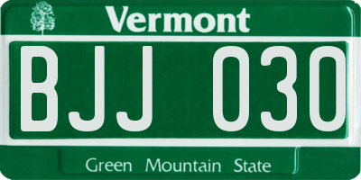 VT license plate BJJ030