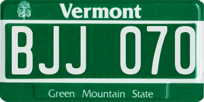 VT license plate BJJ070