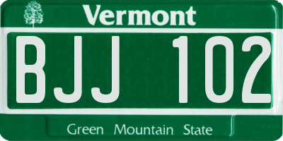 VT license plate BJJ102