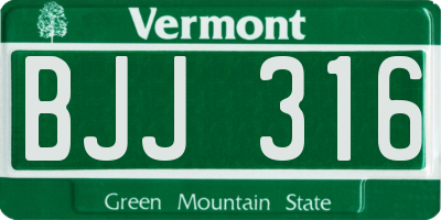 VT license plate BJJ316