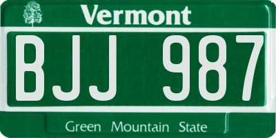 VT license plate BJJ987