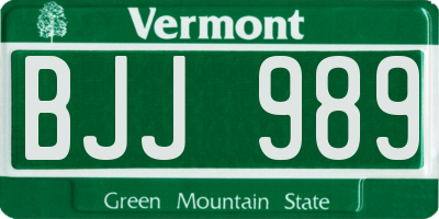 VT license plate BJJ989