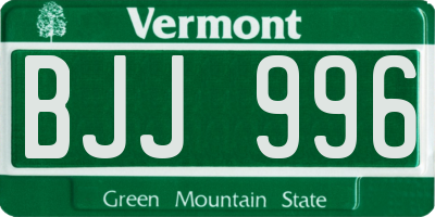 VT license plate BJJ996