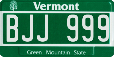 VT license plate BJJ999
