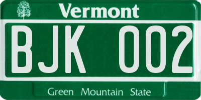 VT license plate BJK002