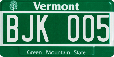 VT license plate BJK005