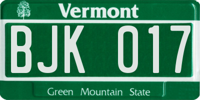 VT license plate BJK017