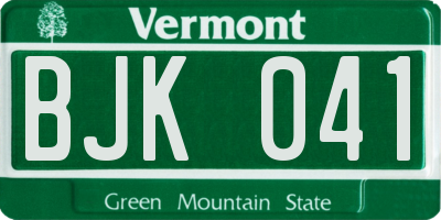 VT license plate BJK041