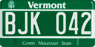 VT license plate BJK042