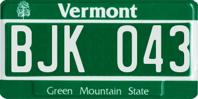 VT license plate BJK043