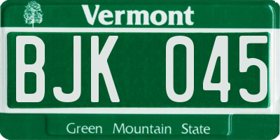 VT license plate BJK045
