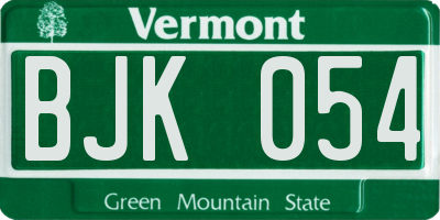 VT license plate BJK054