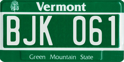 VT license plate BJK061