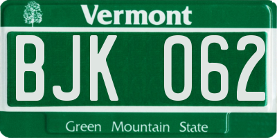 VT license plate BJK062