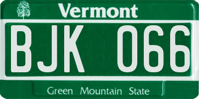 VT license plate BJK066