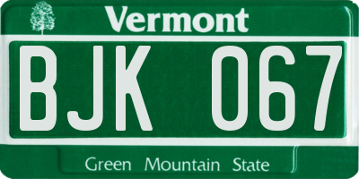 VT license plate BJK067