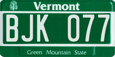 VT license plate BJK077