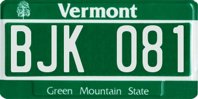 VT license plate BJK081