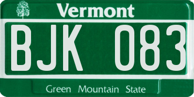 VT license plate BJK083