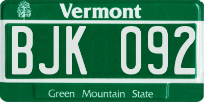VT license plate BJK092
