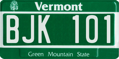 VT license plate BJK101