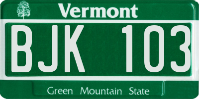 VT license plate BJK103