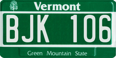 VT license plate BJK106