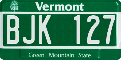 VT license plate BJK127