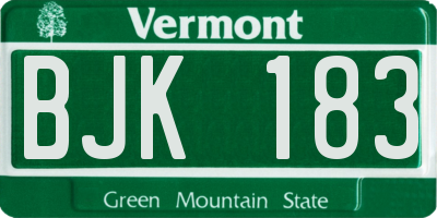 VT license plate BJK183