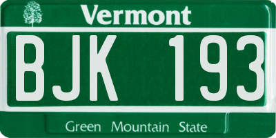 VT license plate BJK193