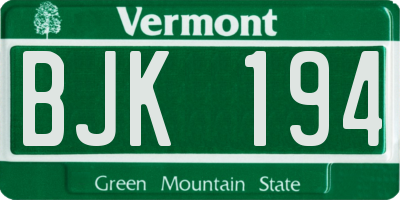 VT license plate BJK194