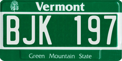 VT license plate BJK197