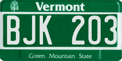 VT license plate BJK203