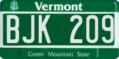 VT license plate BJK209