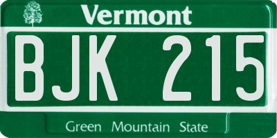 VT license plate BJK215