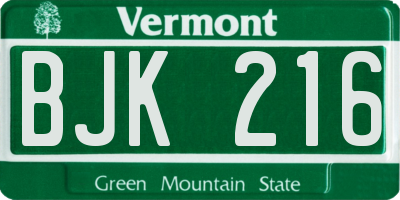 VT license plate BJK216