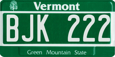 VT license plate BJK222