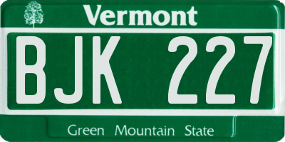 VT license plate BJK227
