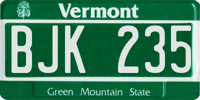 VT license plate BJK235