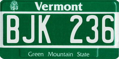 VT license plate BJK236