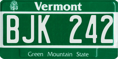 VT license plate BJK242