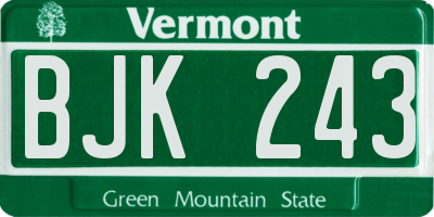 VT license plate BJK243