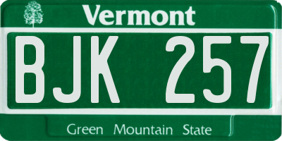 VT license plate BJK257