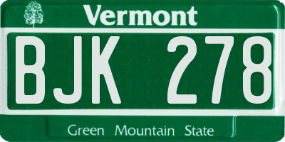 VT license plate BJK278